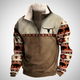Men's half-zip pullover with geometric patterned sleeves and front kangaroo pocket