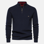 Men's half-zip ribbed sweater with stand collar and long sleeves