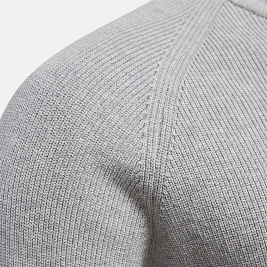 Men's half-zip ribbed sweater with stand collar and long sleeves