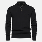 Men's half-zip ribbed sweater with stand collar and long sleeves