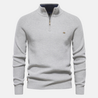 Men's half-zip ribbed sweater with stand collar and long sleeves