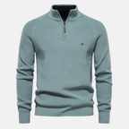 Men's half-zip ribbed sweater with stand collar and long sleeves