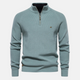 Men's half-zip ribbed sweater with stand collar and long sleeves