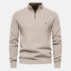 Men's half-zip ribbed sweater with stand collar and long sleeves
