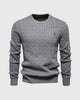 Men's cable knit crew neck jumper with long sleeves and ribbed trims