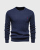 Men's cable knit crew neck jumper with long sleeves and ribbed trims