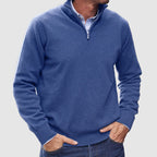 Men's plain half-zip jumper with mock neck and long sleeves