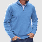 Men's plain half-zip jumper with mock neck and long sleeves