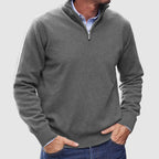 Men's plain half-zip jumper with mock neck and long sleeves