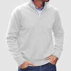 Men's plain half-zip jumper with mock neck and long sleeves