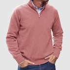 Men's plain half-zip jumper with mock neck and long sleeves