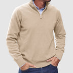Men's plain half-zip jumper with mock neck and long sleeves