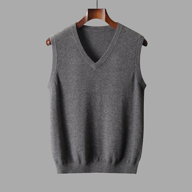Men's plain V-neck sweater vest with sleeveless cut