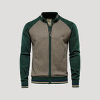 Men's colourblock knitted bomber jacket with zip front and stand collar