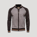 Men's colourblock knitted bomber jacket with zip front and stand collar
