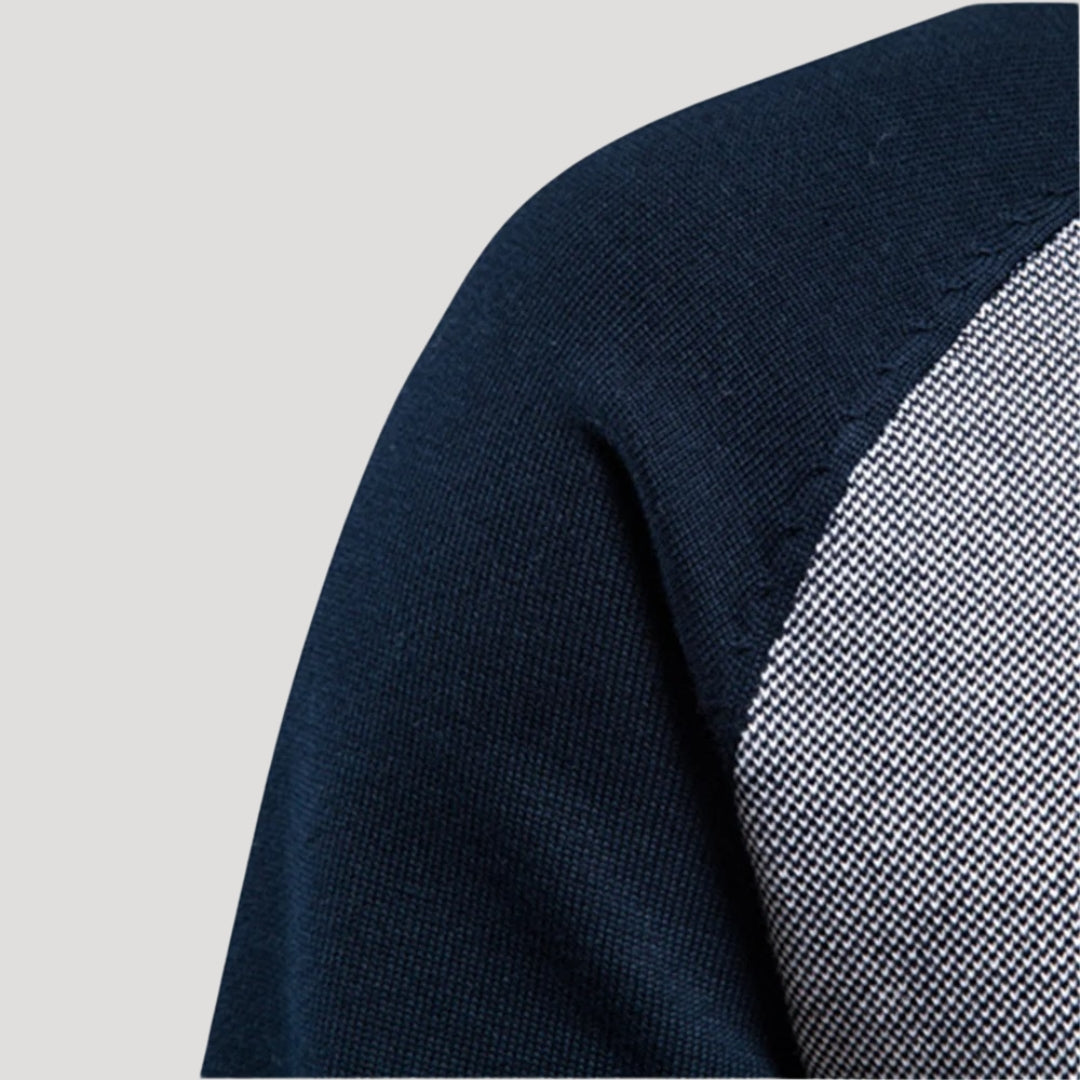 Men's colourblock knitted bomber jacket with zip front and stand collar