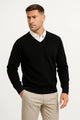 Men's plain V-neck pullover jumper with long sleeves