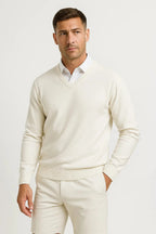 Men's plain V-neck pullover jumper with long sleeves