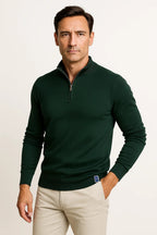 Men's textured quarter-zip jumper with high collar and long sleeves