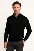 Men's textured quarter-zip jumper with high collar and long sleeves