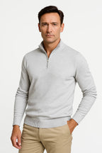Men's textured quarter-zip jumper with high collar and long sleeves