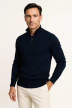Men's textured quarter-zip jumper with high collar and long sleeves