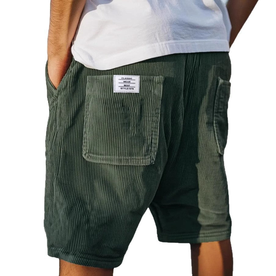 Men's corduroy shorts with elastic waist and back patch pocket