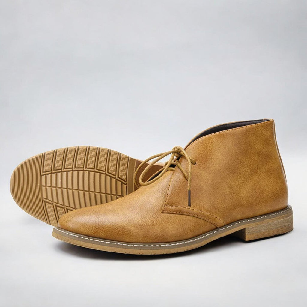 Men's chukka boots with lace-up front, rounded toe and low heel