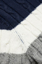 Men's cable knit colour block jumper with crew neck and long sleeves