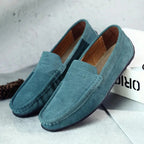 Men's penny loafers with moc toe stitching and flat soles