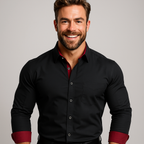 Men's long-sleeve button shirt with pointed collar and chest pocket