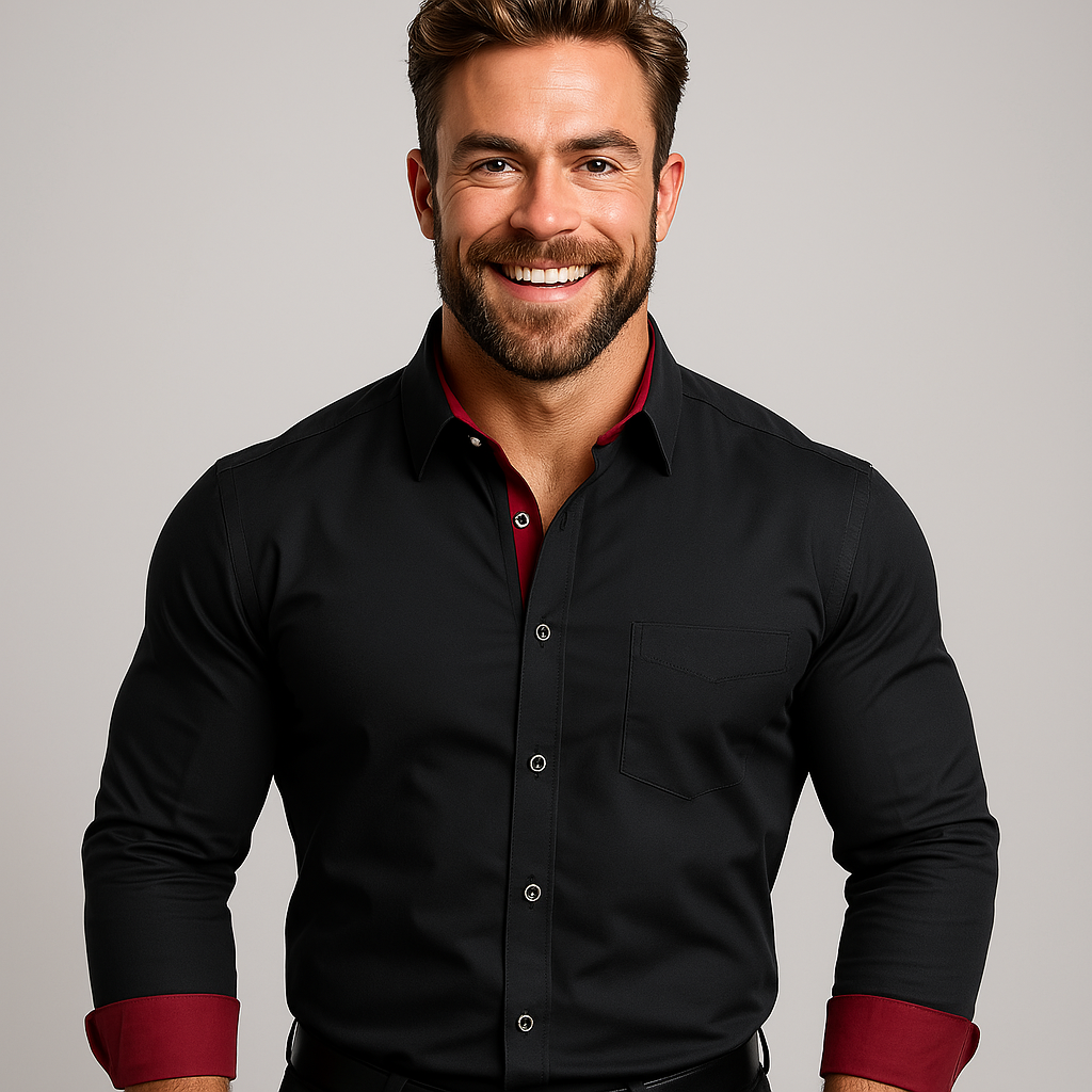 Men's long-sleeve button shirt with pointed collar and chest pocket