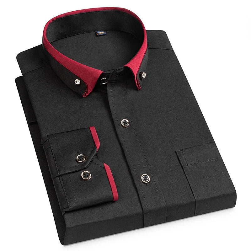 Men's long-sleeve button shirt with pointed collar and chest pocket