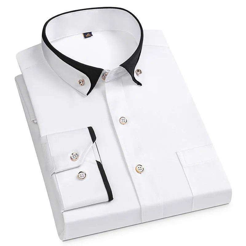 Men's long-sleeve button shirt with pointed collar and chest pocket