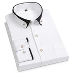 Men's long-sleeve button shirt with pointed collar and chest pocket