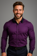 Men's long-sleeve button shirt with pointed collar and chest pocket