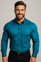 Men's long-sleeve button shirt with pointed collar and chest pocket