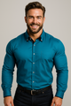 Men's long-sleeve button shirt with pointed collar and chest pocket