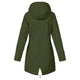 Women's hooded trench coat with long sleeves, zip front and flap pockets