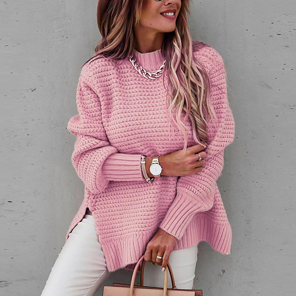 Women's textured mock neck sweater with long sleeves