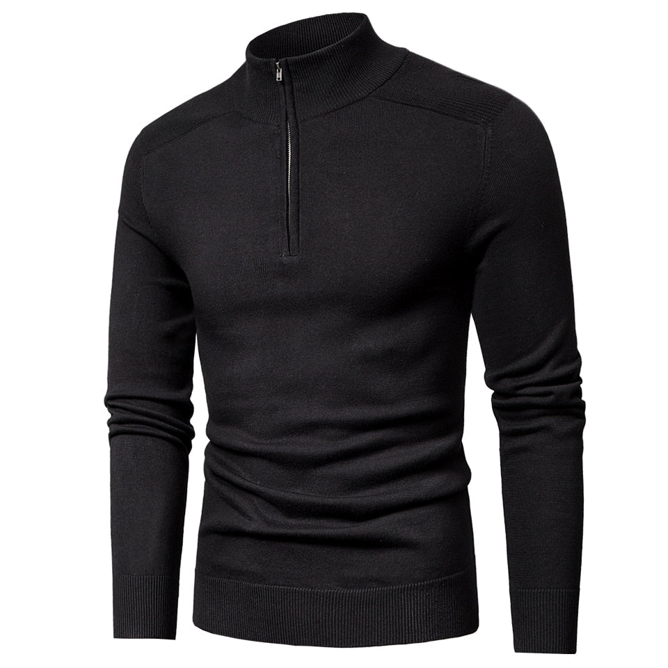 Men's long-sleeve quarter-zip mock neck jumper with ribbed trims