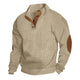 Textured men's knit pullover with high collar and elbow patches