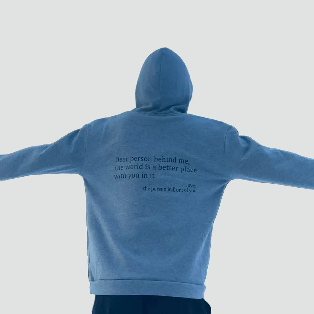 Unisex oversized hoodie with hood, kangaroo pocket and front and back text print