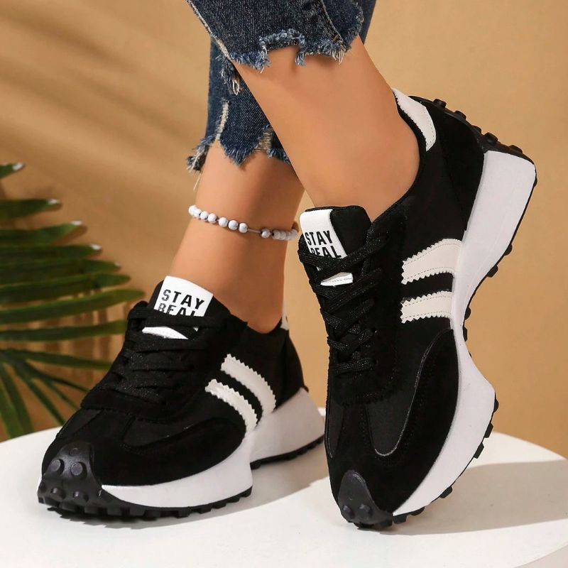 Women's layered panel lace-up sneakers with textured sole