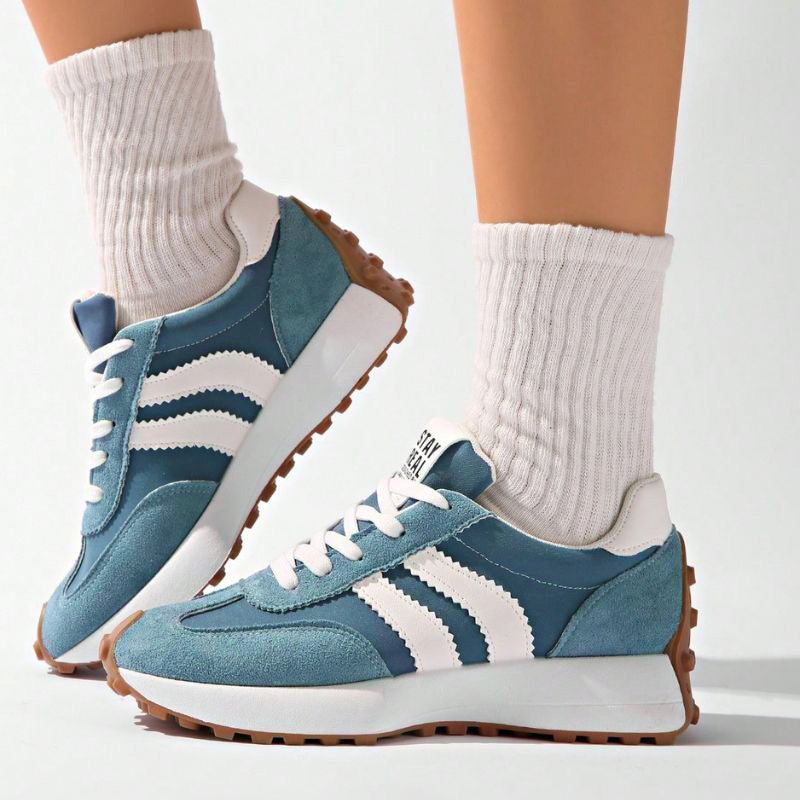 Women's layered panel lace-up sneakers with textured sole