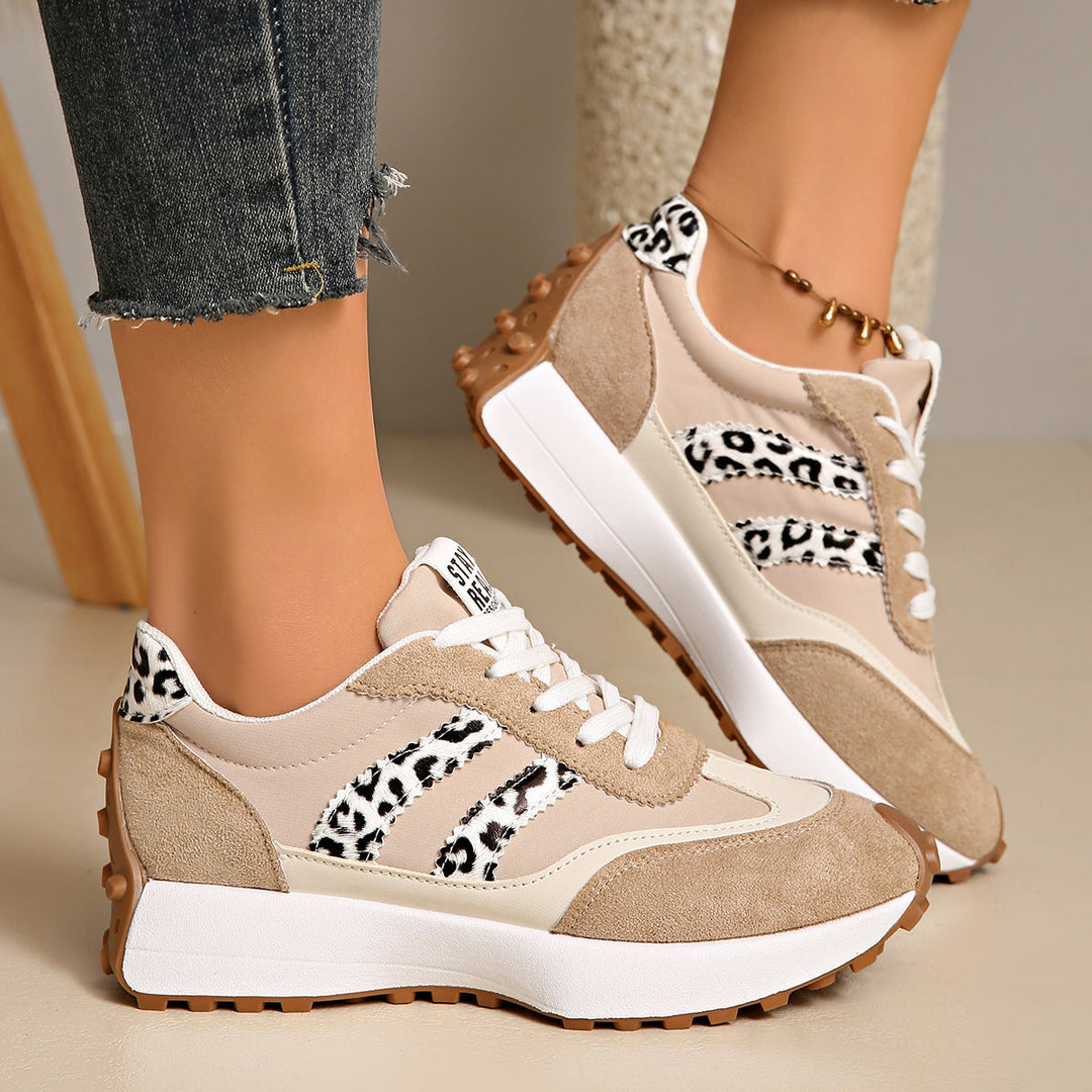 Women's layered panel lace-up sneakers with textured sole