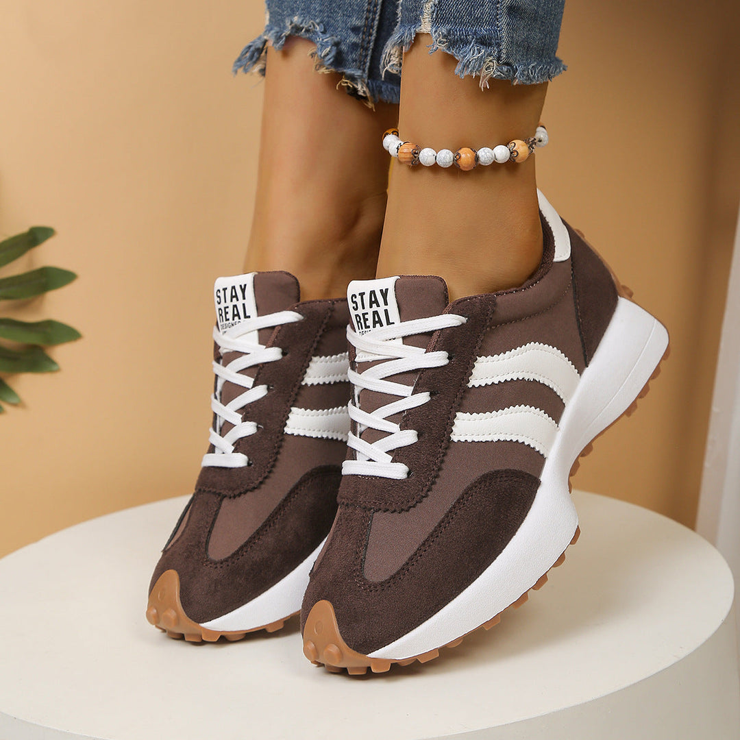 Women's layered panel lace-up sneakers with textured sole