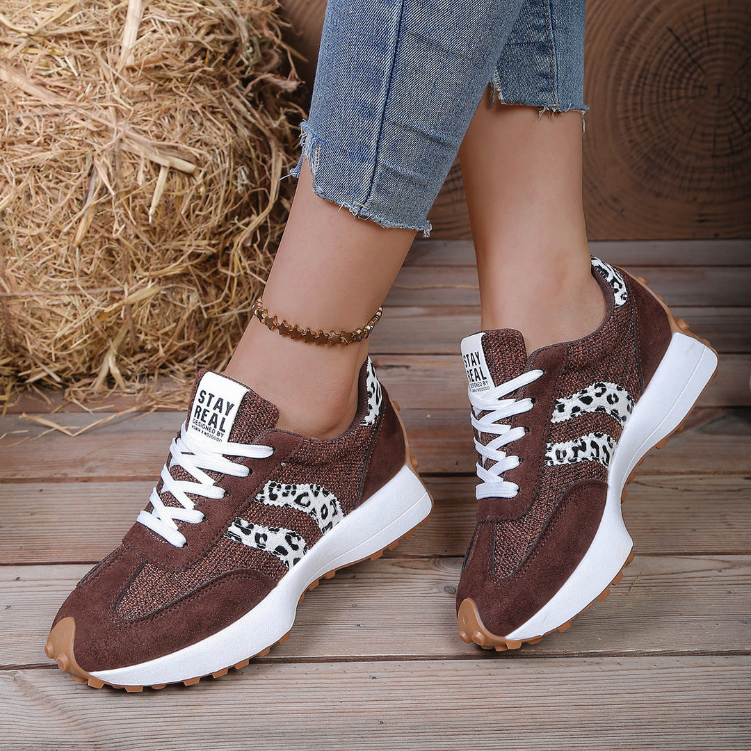 Women's layered panel lace-up sneakers with textured sole