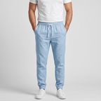 Men's beige and grey slim fit drawstring trousers with cropped ankle length