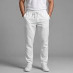Men's beige and grey slim fit drawstring trousers with cropped ankle length